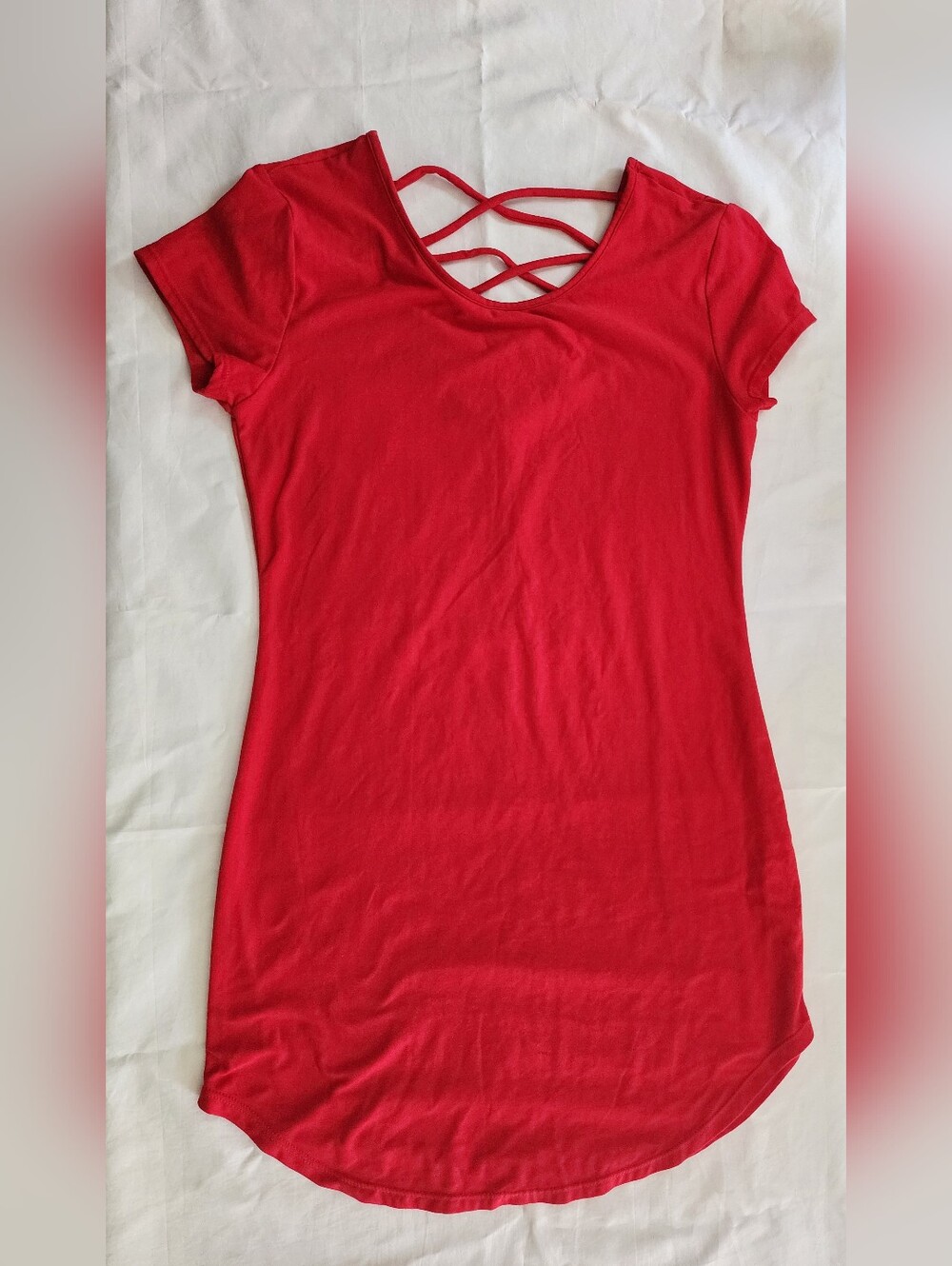 No Boundaries Red Short Sleeve Tee with Crisscross Back